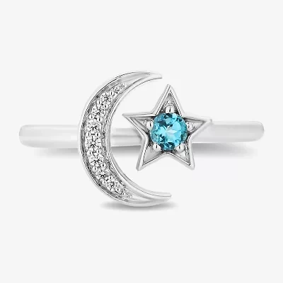 Womens Diamond Accent Genuine Blue Topaz Sterling Silver Aladdin Princess Jasmine Cocktail Ring