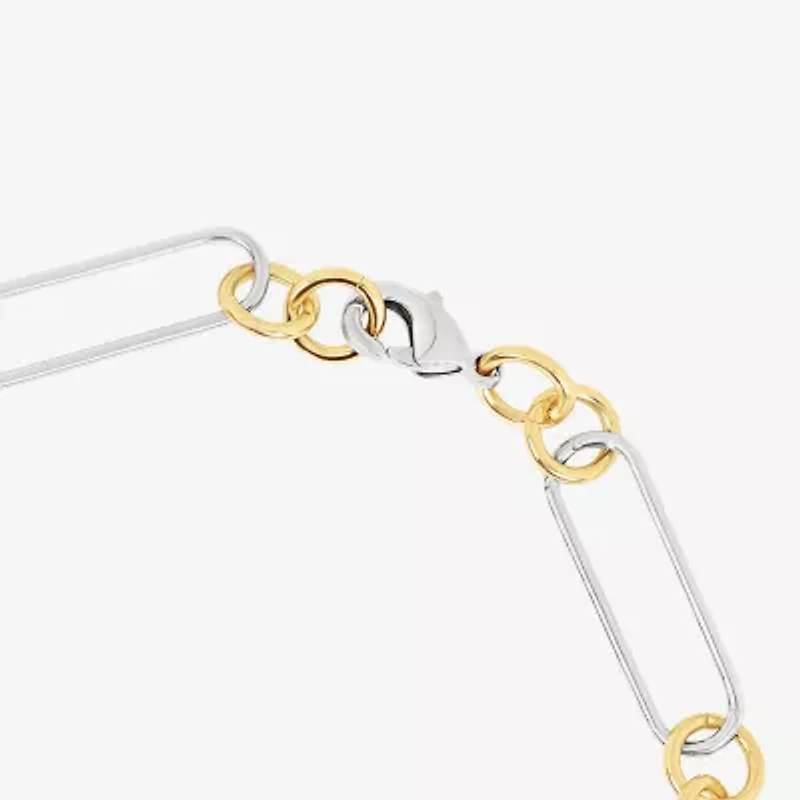 Silver Reflections Womens 18K Gold Over Brass Pure Silver Over Brass 7 Inch Solid Paperclip Chain Bracelet