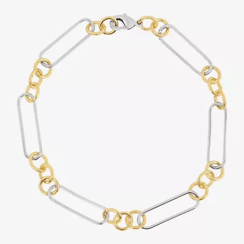 Silver Reflections Womens 18K Gold Over Brass Pure Silver Over Brass 7 Inch Solid Paperclip Chain Bracelet