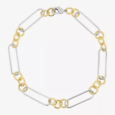 Silver Reflections Womens 18K Gold Over Brass Pure Silver Over Brass 7 Inch Solid Paperclip Chain Bracelet