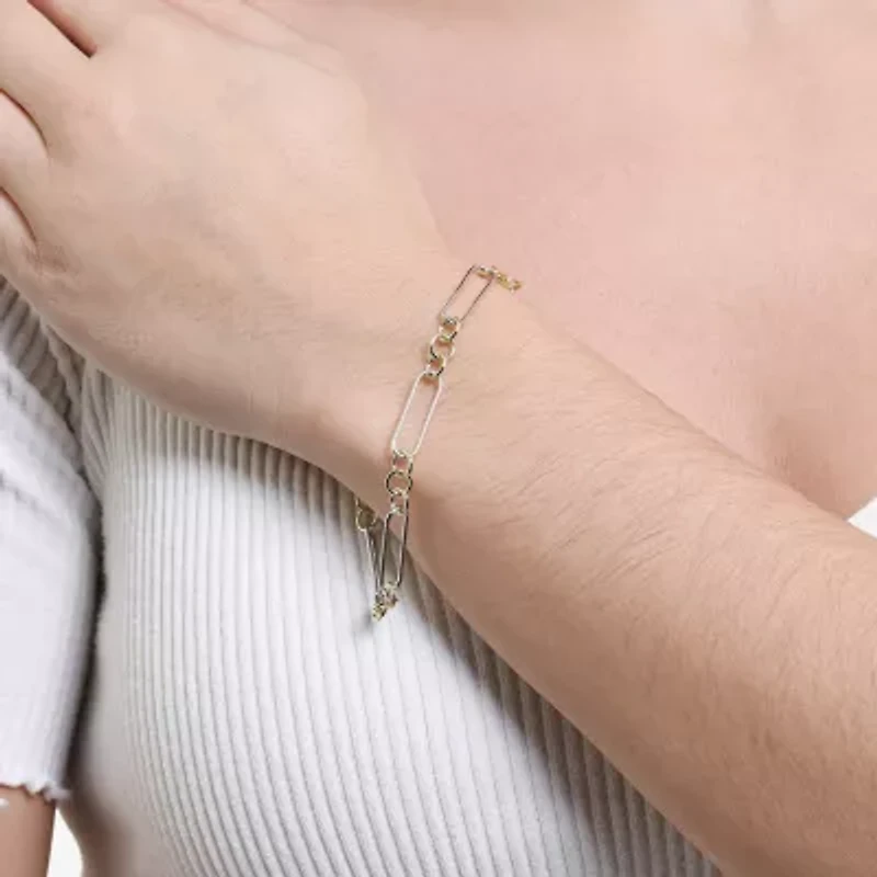 Silver Reflections Womens 18K Gold Over Brass Pure Silver Over Brass 7 Inch Solid Paperclip Chain Bracelet