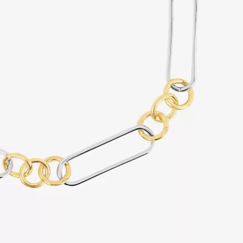 Silver Reflections Womens 18K Gold Over Brass Pure Silver Over Brass 7 Inch Solid Paperclip Chain Bracelet