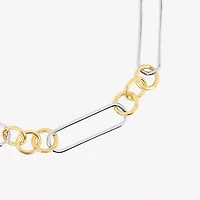 Silver Reflections Womens 18K Gold Over Brass Pure Silver Over Brass 7 Inch Solid Paperclip Chain Bracelet