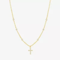 Silver Reflections Womens Cubic Zirconia 14K Gold Over Brass Cross 16 Inch Pendant Necklace