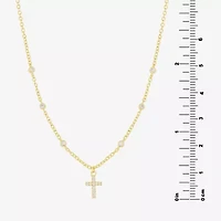 Silver Reflections Womens Cubic Zirconia 14K Gold Over Brass Cross 16 Inch Pendant Necklace