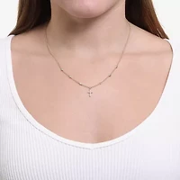 Silver Reflections Womens Cubic Zirconia 14K Gold Over Brass Cross 16 Inch Pendant Necklace