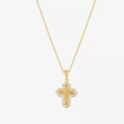 Silver Reflections Womens Cubic Zirconia 14K Gold Over Brass Cross 16 Inch Pendant Necklace