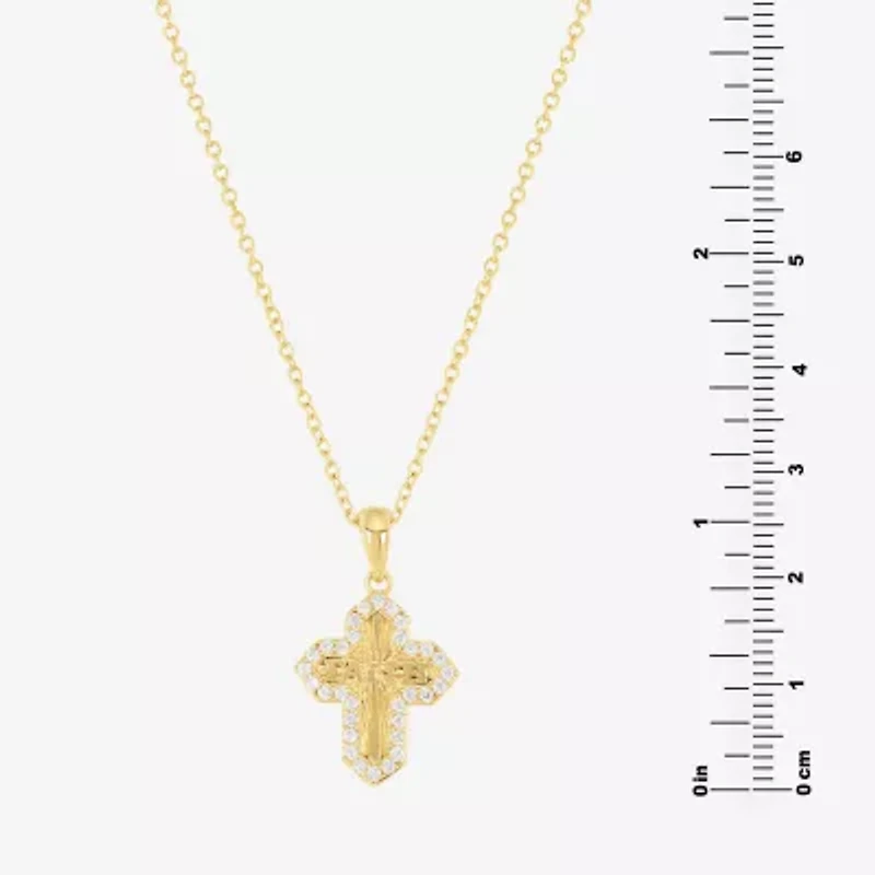 Silver Reflections Womens Cubic Zirconia 14K Gold Over Brass Cross 16 Inch Pendant Necklace