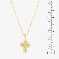 Silver Reflections Womens Cubic Zirconia 14K Gold Over Brass Cross 16 Inch Pendant Necklace