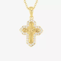 Silver Reflections Womens Cubic Zirconia 14K Gold Over Brass Cross 16 Inch Pendant Necklace
