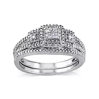 1/4 CT.T.W. Natural Diamond Sterling Silver 3-Stone Bridal Ring Set
