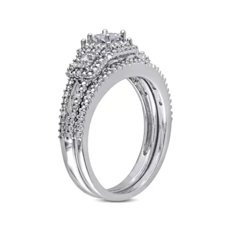 1/4 CT.T.W. Natural Diamond Sterling Silver 3-Stone Bridal Ring Set