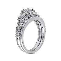 1/4 CT.T.W. Natural Diamond Sterling Silver 3-Stone Bridal Ring Set