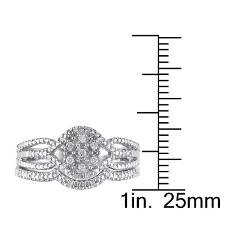 1/7 CT.T.W. Natural Diamond Sterling Silver Bridal Ring Set