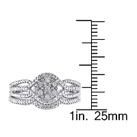 1/7 CT.T.W. Natural Diamond Sterling Silver Bridal Ring Set