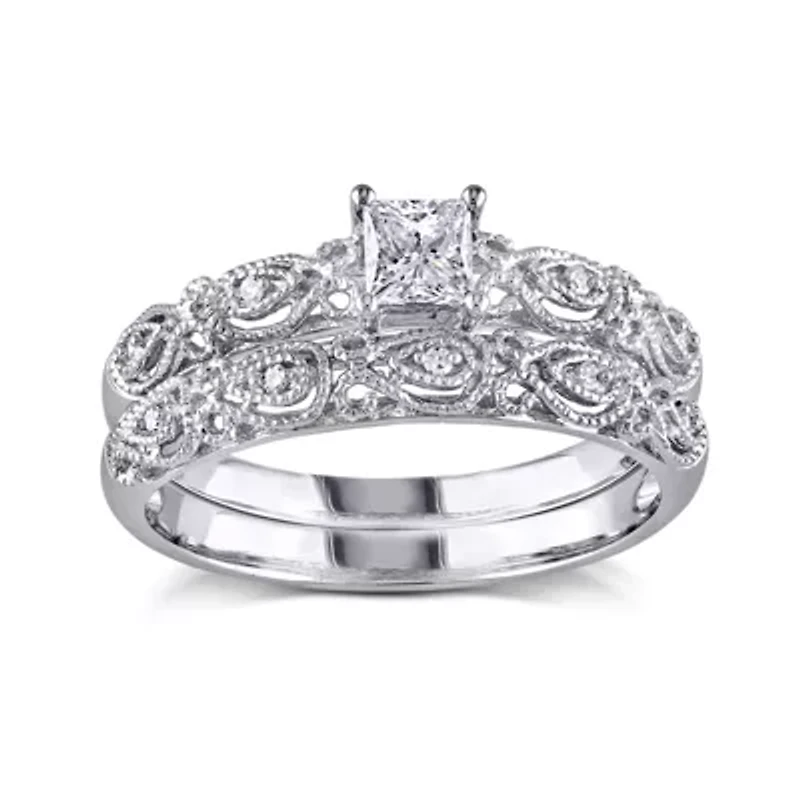 1/3 CT.T.W. Natural Diamond 10K White Gold Bridal Ring Set