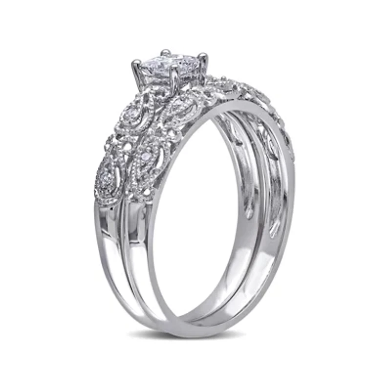 1/3 CT.T.W. Natural Diamond 10K White Gold Bridal Ring Set