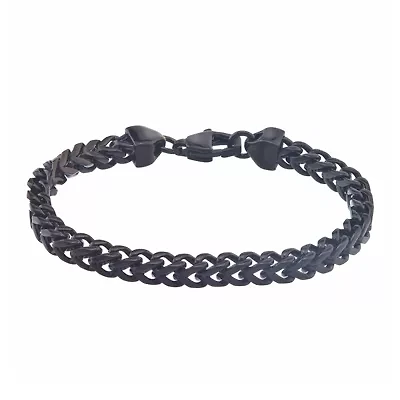 Mens Black IP Stainless Steel Square Wheat Link Bracelet