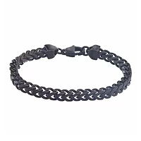 Mens Black IP Stainless Steel Square Wheat Link Bracelet