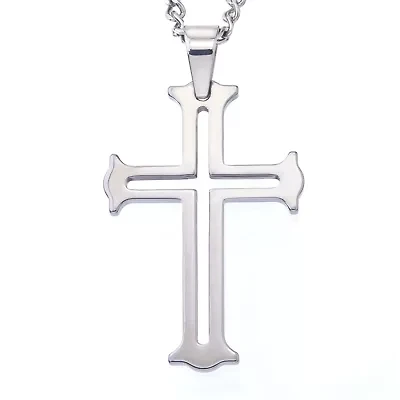 Mens Tungsten Cutout Cross Pendant Necklace