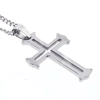 Mens Tungsten Cutout Cross Pendant Necklace