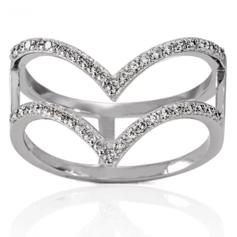 DiamonArt® Womens White Cubic Zirconia Sterling Silver Cocktail Ring