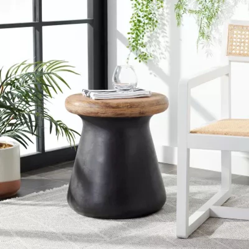 Button Patio Side Tables Weather Resistant Cement Side Table