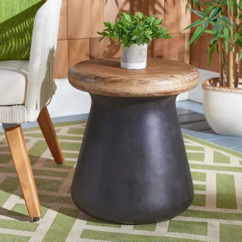 Button Patio Side Tables Weather Resistant Cement Side Table
