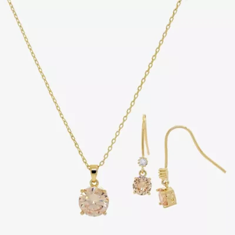 Sparkle Allure Womens Champagne Cubic Zirconia 14K Gold Over Brass Round 2-pc. Jewelry Set
