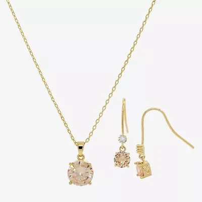 Sparkle Allure Womens Champagne Cubic Zirconia 14K Gold Over Brass Round 2-pc. Jewelry Set