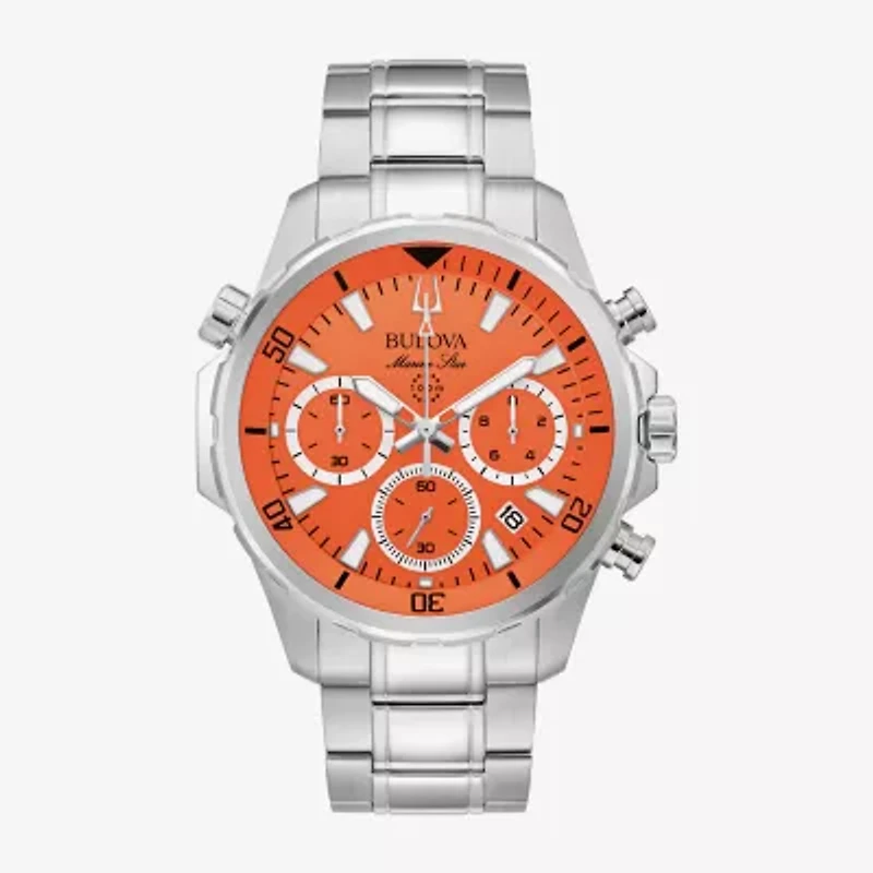 Bulova Marine Star Series B Mens Chronograph Silver Tone Stainless Steel Bracelet Watch 96b395