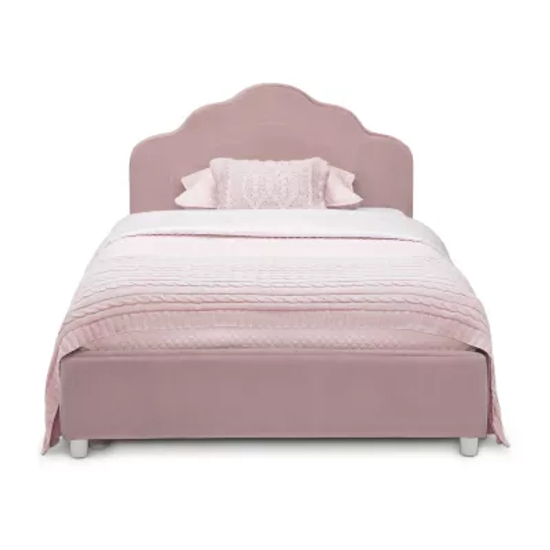 Upholstered Platform Twin Toddler Bed in Velvety Pink