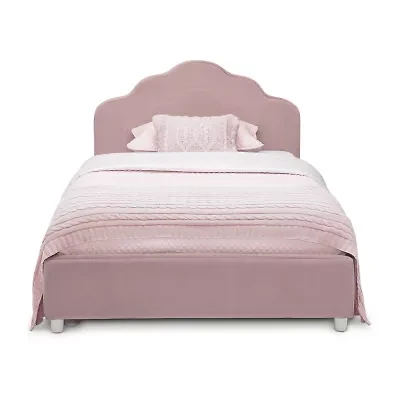 Upholstered Platform Twin Toddler Bed in Velvety Pink
