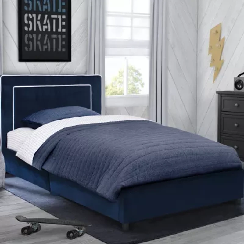 Upholstered Platform Toddler Twin Bed in Velvety Blue