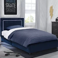 Upholstered Platform Toddler Twin Bed in Velvety Blue