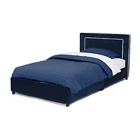 Upholstered Platform Toddler Twin Bed in Velvety Blue