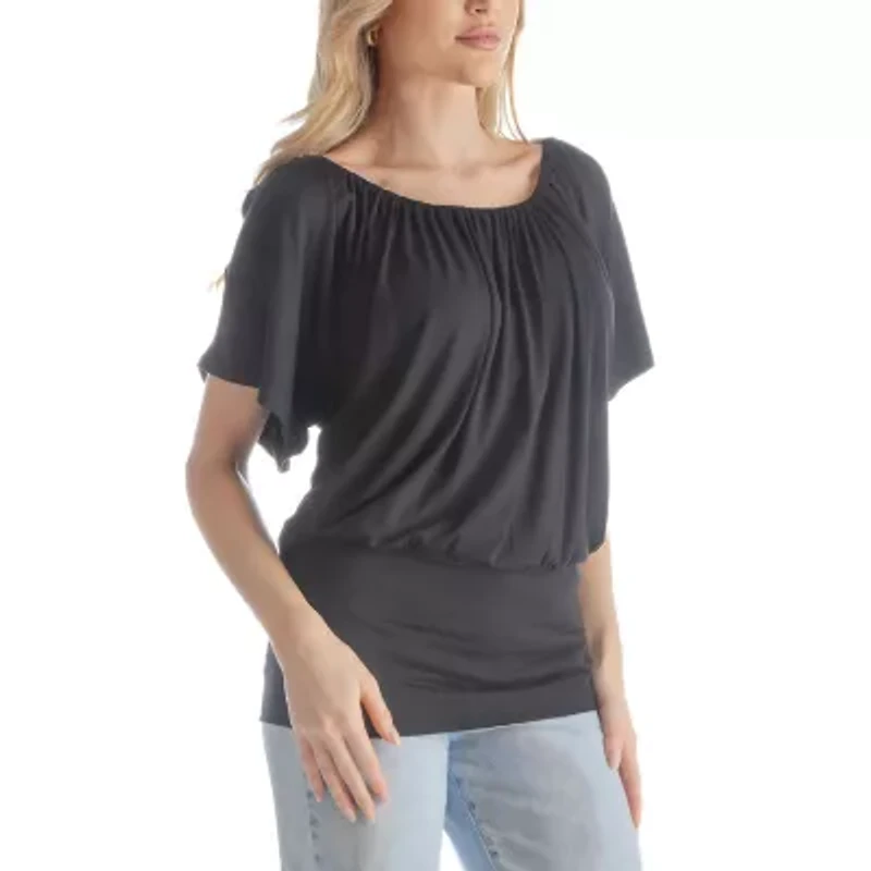 24seven Comfort Apparel Womens Scoop Neck Short Sleeve Tunic Top