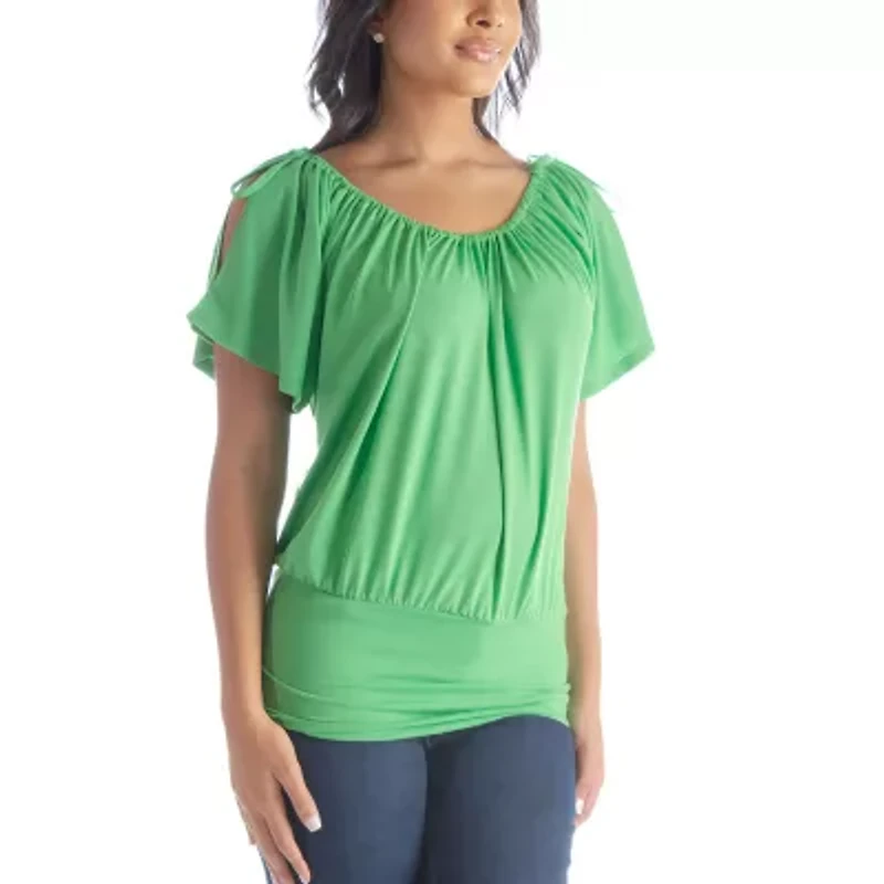 24seven Comfort Apparel Womens Scoop Neck Short Sleeve Tunic Top