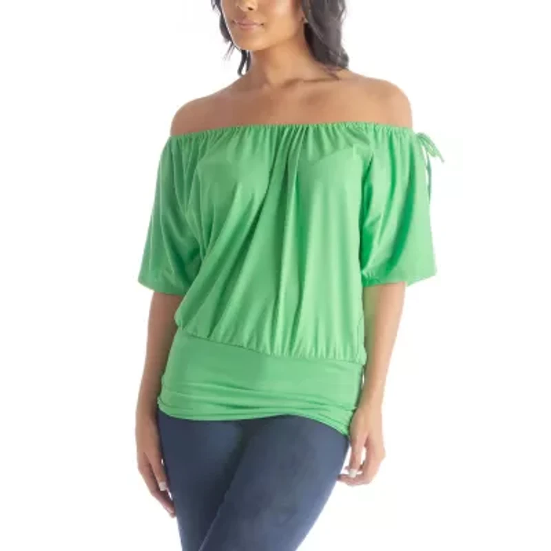 24seven Comfort Apparel Womens Scoop Neck Short Sleeve Tunic Top