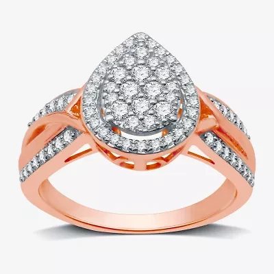 I Said Yes (H-I / I1) Womens 1/2 CT. T.W. Lab Grown White Diamond 14K Rose Gold Over Silver Sterling Pear Halo Engagement Ring