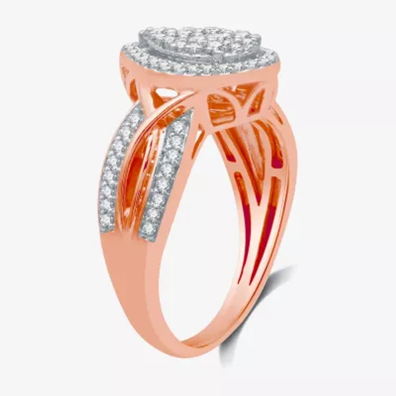 I Said Yes (H-I / I1) Womens 1/2 CT. T.W. Lab Grown White Diamond 14K Rose Gold Over Silver Sterling Pear Halo Engagement Ring