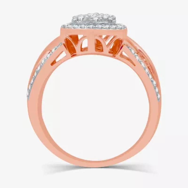 I Said Yes (H-I / I1) Womens 1/2 CT. T.W. Lab Grown White Diamond 14K Rose Gold Over Silver Sterling Pear Halo Engagement Ring