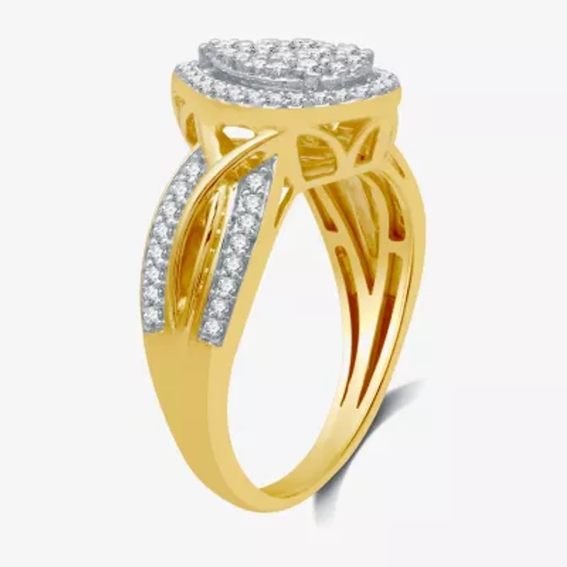 I Said Yes (H-I / I1) Womens 1/2 CT. T.W. Lab Grown White Diamond 14K Gold Over Silver Sterling Pear Side Stone Halo Engagement Ring