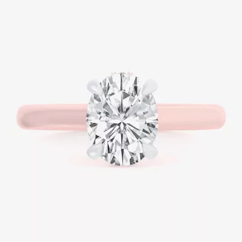(G-H / Si1-Si2) Womens 3 1/4 CT. T.W. Lab Grown White Diamond 14K Rose Gold Oval Solitaire Engagement Ring