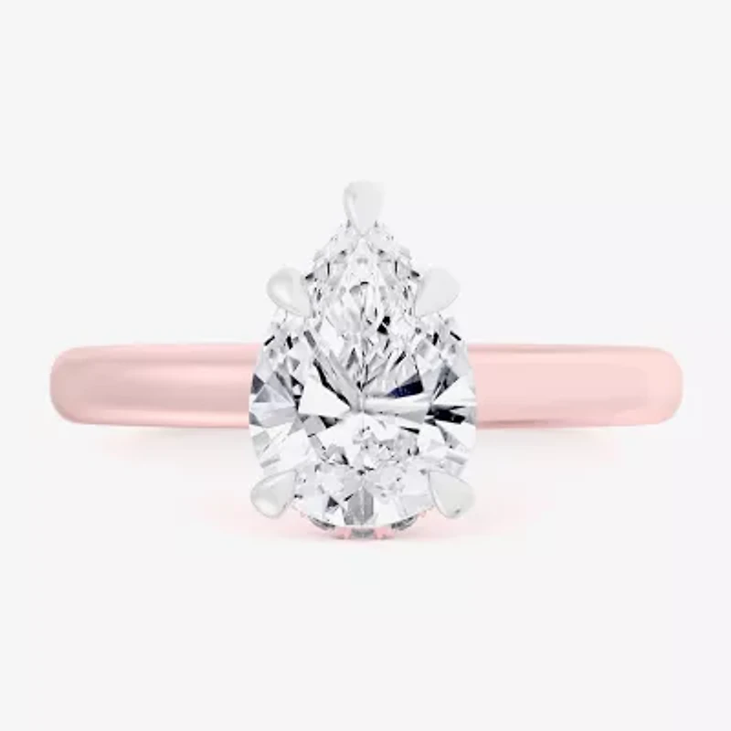 G-H / Si1-Si2) Womens 1 1/ CT. T.W. Lab Grown White Diamond 14K Rose Gold Pear Solitaire Engagement Ring
