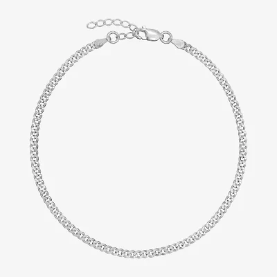 Made in Italy Womens Sterling Silver 9 Inch Solid Curb Ankle Bracelet
