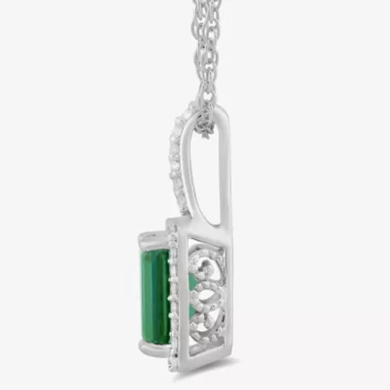 Womens Lab Created Green Emerald Sterling Silver 18 Inch Pendant Necklace