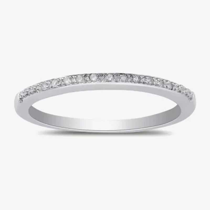 Surrounded by Love Womens 2MM Diamond Accent Natural White Sterling Silver Wedding Band