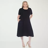 White Mark Womens Plus Short Sleeve Midi A-Line Dress