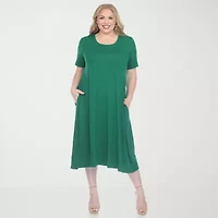 White Mark Womens Plus Short Sleeve Midi A-Line Dress